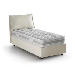 Talamo Italia Lit simple Dloset, Lit coffre avec revêtement en tissu, Ouverture frontale, avec matelas 90x190 cm inclus, Beige Clearance