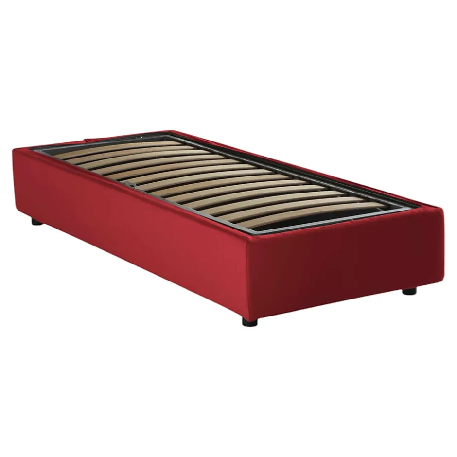 Talamo Italia Lit simple Dmaiell, Lit coffre avec revêtement en tissu, Ouverture frontale, avec matelas 80x200 cm inclus, Rouge Outlet