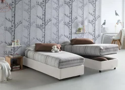 Talamo Italia Lit simple Dmaiell, Lit coffre avec revêtement en tissu, Ouverture frontale, avec matelas 80x200 cm inclus, Blanc Sale