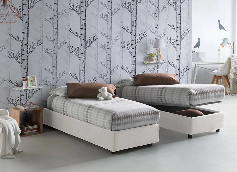 Talamo Italia Lit simple Dmaiell, Lit coffre avec revêtement en tissu, Ouverture frontale, avec matelas 80x200 cm inclus, Blanc Sale
