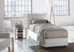 Talamo Italia Lit simple Dmarcon, Lit coffre avec revêtement en tissu, Ouverture frontale, avec matelas 80x200 cm inclus, Blanc Hot