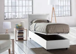 Talamo Italia Lit simple Dmarcon, Lit coffre avec revêtement en tissu, Ouverture frontale, avec matelas 80x200 cm inclus, Blanc Hot