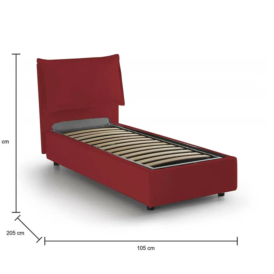 Talamo Italia Lit simple Dpal, Lit coffre avec revêtement en tissu, Ouverture frontale, adapté pour matelas 90x190 cm, Rouge