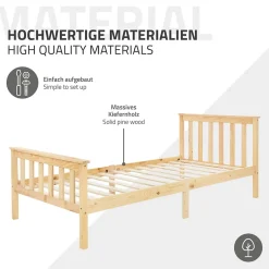 Ml-Design Lit simple en bois de pin naturel d'adolescents avec sommier à lattes 200x90 cm Hot