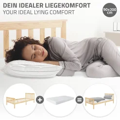 Ml-Design Lit simple en bois de pin naturel d'adolescents avec sommier à lattes 200x90 cm Hot