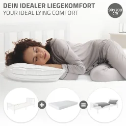 Ml-Design Lit simple en bois de pin blanc d'adolescents avec sommier à lattes 200x90 cm Clearance