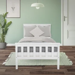 Ml-Design Lit simple en bois de pin blanc d'adolescents avec sommier à lattes 200x90 cm Clearance