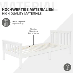 Ml-Design Lit simple en bois de pin blanc d'adolescents avec sommier à lattes 200x90 cm Clearance