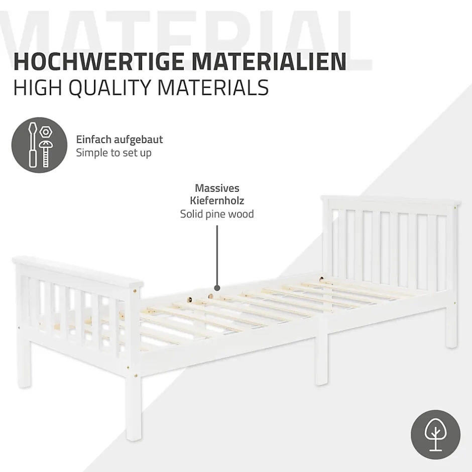 Ml-Design Lit simple en bois de pin blanc d'adolescents avec sommier à lattes 200x90 cm Clearance