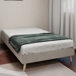 Okwish Lit Simple Enfant 90x200 cm - sans Tête de Lit, Revêtement en Velours et Cadre Bas, Composite et Métal, sans Matelas, Beige