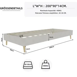 Okwish Lit Simple Enfant 90x200 cm - sans Tête de Lit, Revêtement en Velours et Cadre Bas, Composite et Métal, sans Matelas, Beige