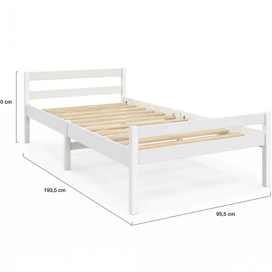 IDMarket Lit simple HARPER 90 x 190 cm avec sommier bois blanc Outlet