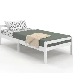 IDMarket Lit simple HARPER 90 x 190 cm avec sommier bois blanc Outlet