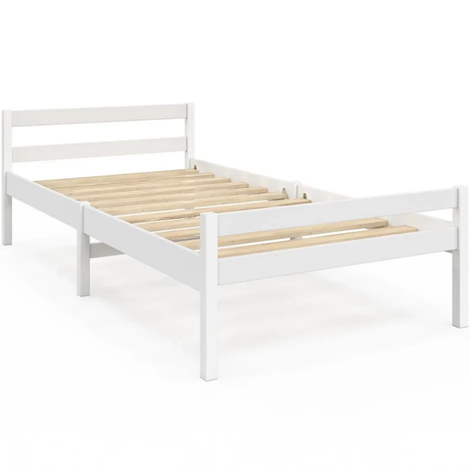 IDMarket Lit simple HARPER 90 x 190 cm avec sommier bois blanc Outlet