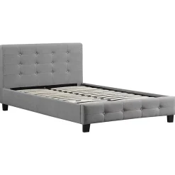 Idimex Lit simple JOLIEN, 120 x 190 cm, capitonné avec sommier, revêtement en tissu gris Sale