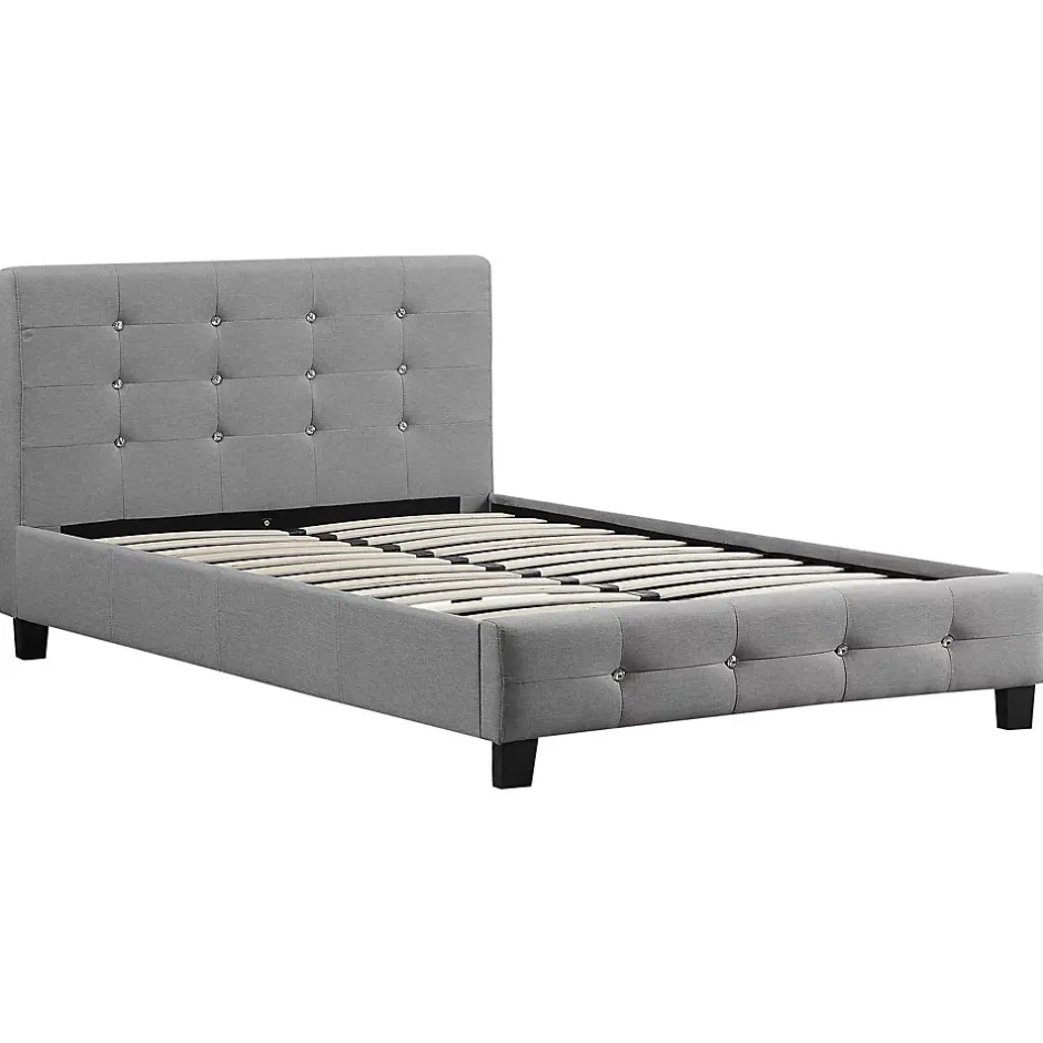Idimex Lit simple JOLIEN, 120 x 190 cm, capitonné avec sommier, revêtement en tissu gris Sale