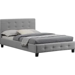 Idimex Lit simple JOLIEN, 120 x 190 cm, capitonné avec sommier, revêtement en tissu gris Sale