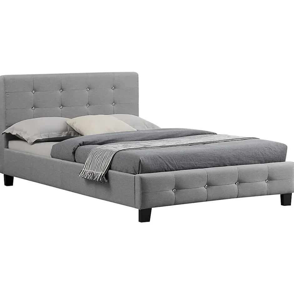 Idimex Lit simple JOLIEN, 120 x 190 cm, capitonné avec sommier, revêtement en tissu gris Sale