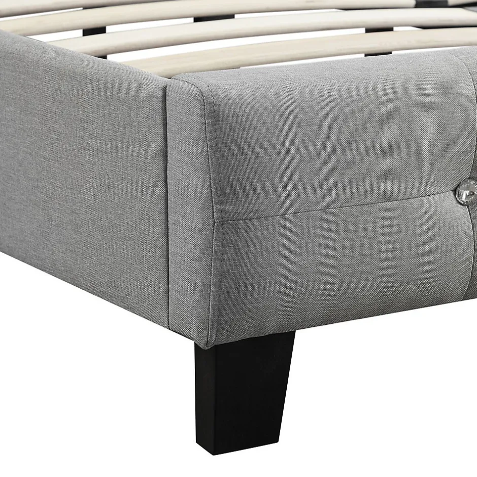 Idimex Lit simple JOLIEN, 120 x 190 cm, capitonné avec sommier, revêtement en tissu gris Sale