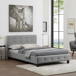 Idimex Lit simple JOLIEN, 120 x 190 cm, capitonné avec sommier, revêtement en tissu gris Sale