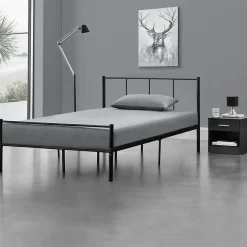 [En.Casa] Lit simple Laos métal avec sommier à lattes 120 x 200 cm noir en.casa