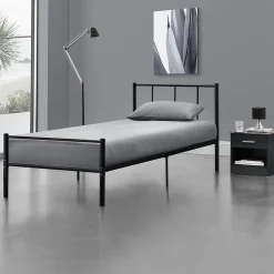 [En.Casa] Lit simple Laos Métal avec Sommier à Lattes 90 x 200 cm Noir en.casa Best