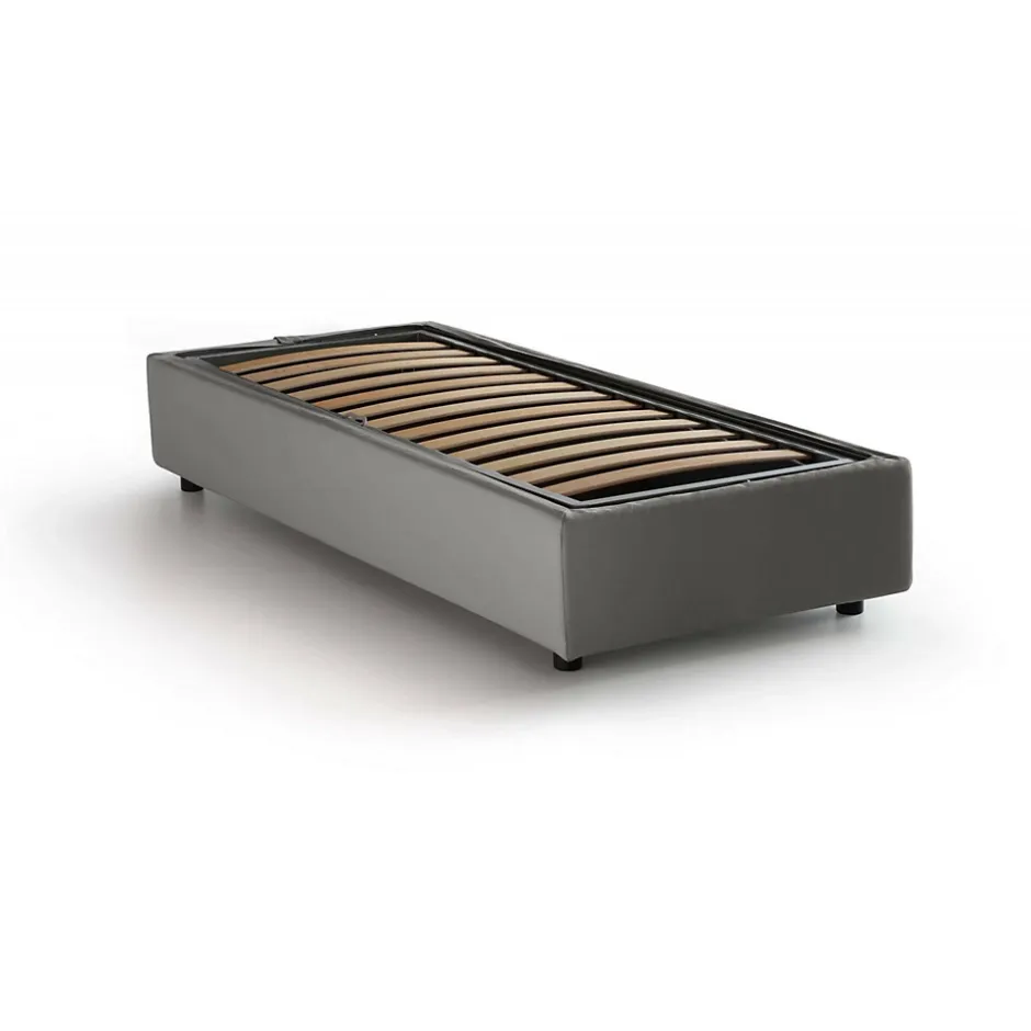 Talamo Italia Lit simple Laura, Lit coffre avec revêtement en tissu, 100% Made in Italy, Ouverture frontale, adapté pour matelas 90x200 cm, Gris Sale