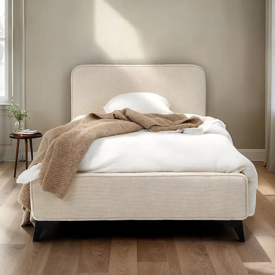 Idimex Lit simple LEVERDA 90 x 190 cm, revêtement en tissu - Blanc Outlet