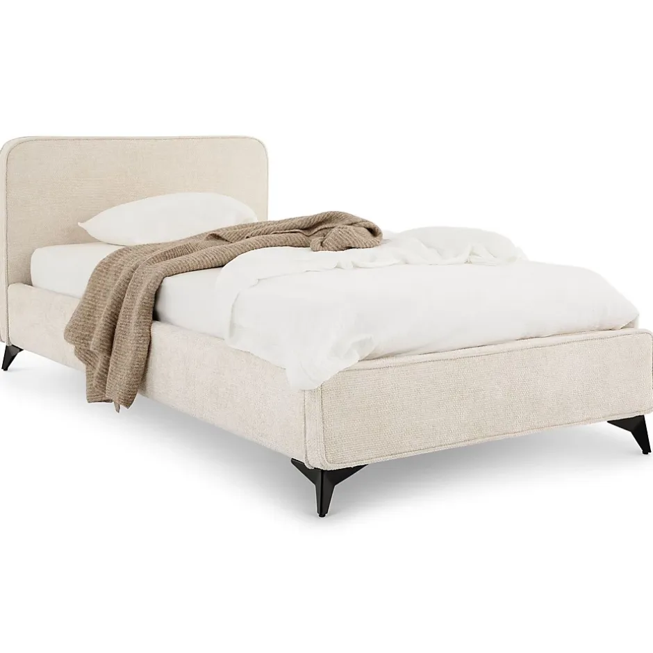 Idimex Lit simple LEVERDA 90 x 190 cm, revêtement en tissu - Blanc Outlet