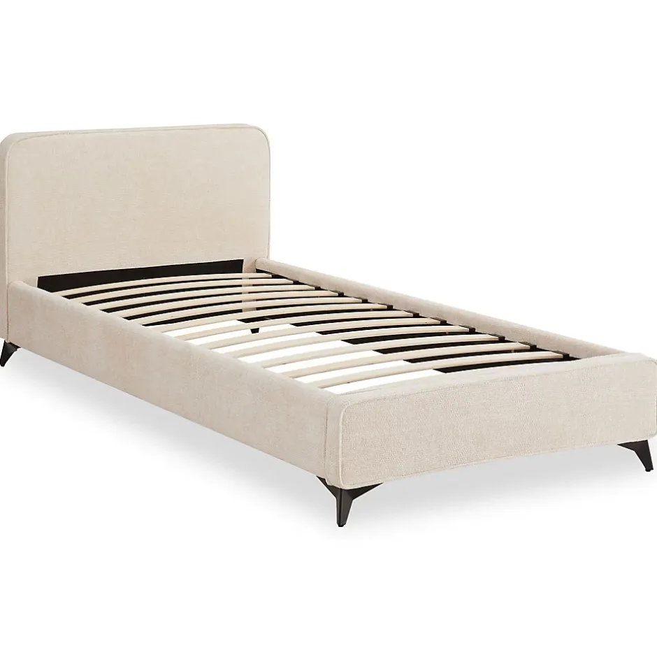 Idimex Lit simple LEVERDA 90 x 190 cm, revêtement en tissu - Blanc Outlet