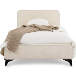 Idimex Lit simple LEVERDA 90 x 190 cm, revêtement en tissu - Blanc Outlet