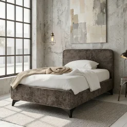 Idimex Lit simple LEVERDA 90 x 190 cm, revêtement en tissu - Gris