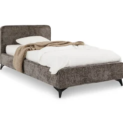 Idimex Lit simple LEVERDA 90 x 190 cm, revêtement en tissu - Gris