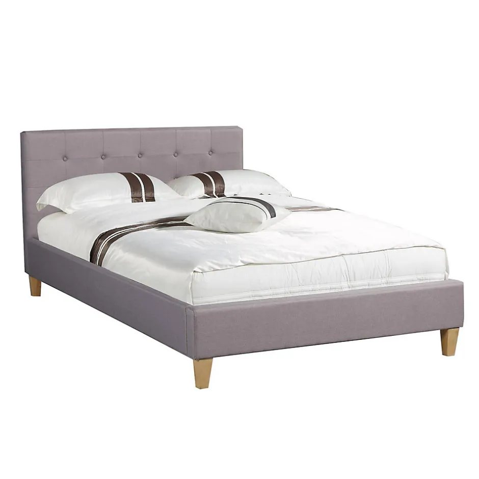 Idimex Lit simple LILLE, 120 x 190 cm, capitonné avec sommier, revêtement en tissu gris