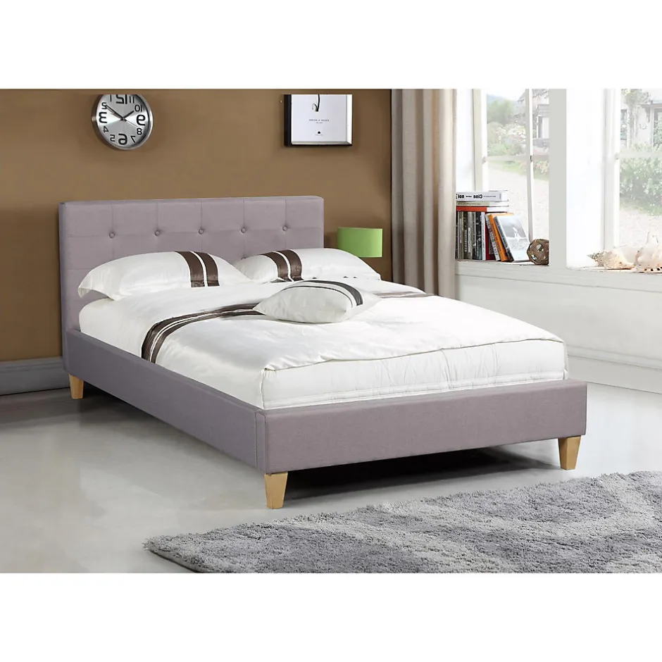 Idimex Lit simple LILLE, 120 x 190 cm, capitonné avec sommier, revêtement en tissu gris