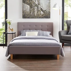 Idimex Lit simple LILLE, 120 x 190 cm, capitonné avec sommier, revêtement en tissu gris