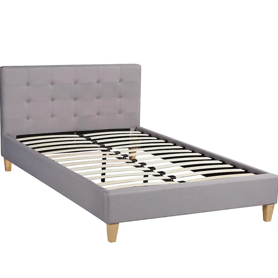 Idimex Lit simple LILLE, 120 x 190 cm, capitonné avec sommier, revêtement en tissu gris
