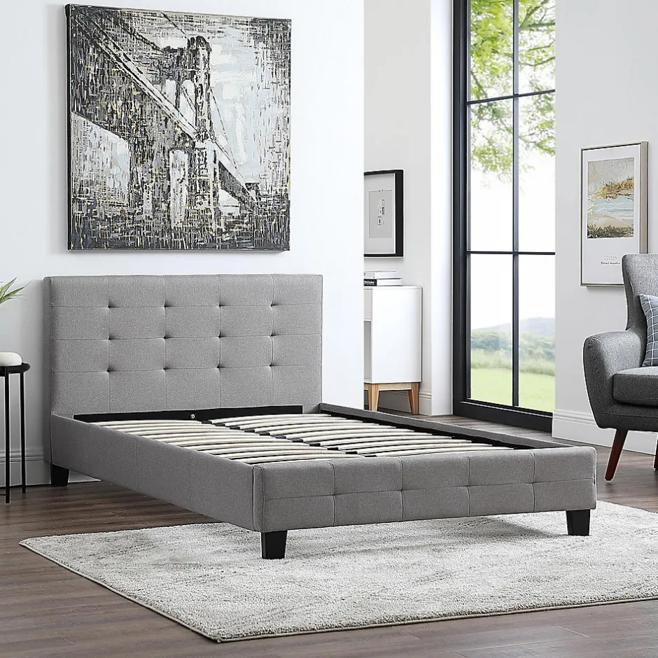 Idimex Lit simple MARLON, 120 x 190 cm, capitonné avec sommier, revêtement en tissu gris Best