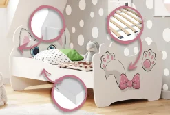 Enfant Kobi Lit simple Pink Cat 140x70 avec matelas