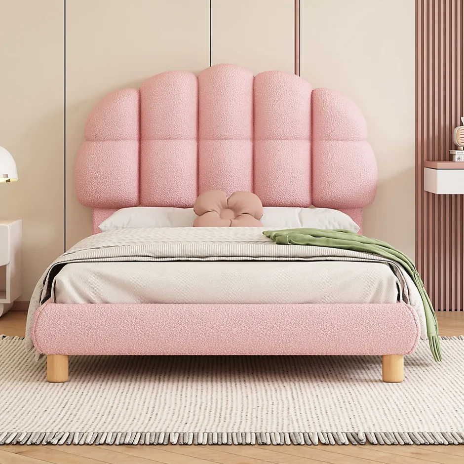 Okwish Lit Simple pour enfant 90 x 200 cm - Lit enfant Capitonné - Non-Tissé - Sans Matelas - Rose