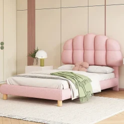 Okwish Lit Simple pour enfant 90 x 200 cm - Lit enfant Capitonné - Non-Tissé - Sans Matelas - Rose