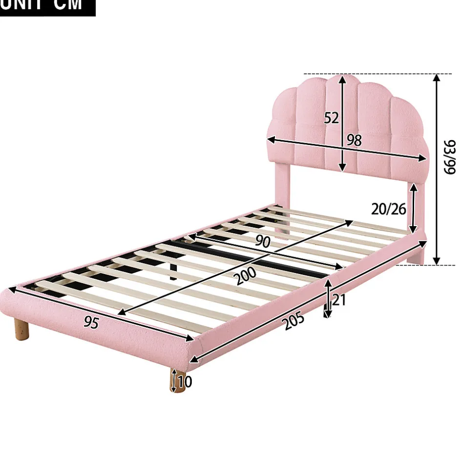 Okwish Lit Simple pour enfant 90 x 200 cm - Lit enfant Capitonné - Non-Tissé - Sans Matelas - Rose
