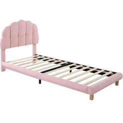 Okwish Lit Simple pour enfant 90 x 200 cm - Lit enfant Capitonné - Non-Tissé - Sans Matelas - Rose