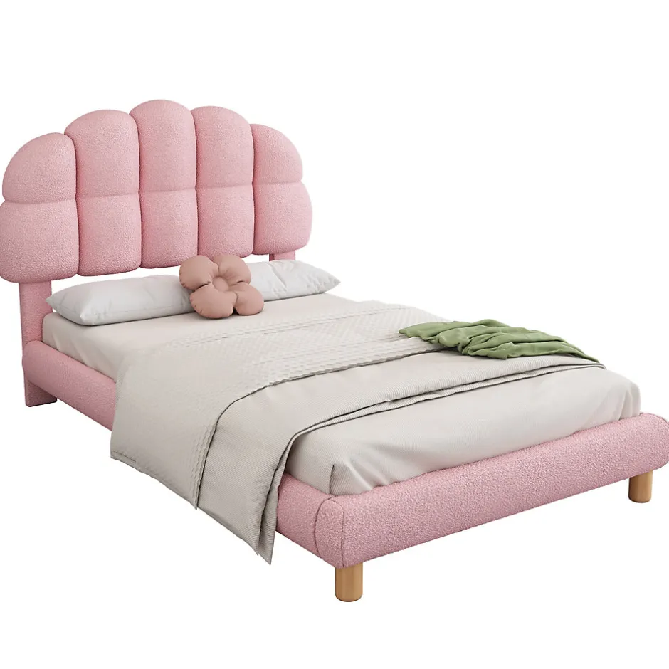 Okwish Lit Simple pour enfant 90 x 200 cm - Lit enfant Capitonné - Non-Tissé - Sans Matelas - Rose