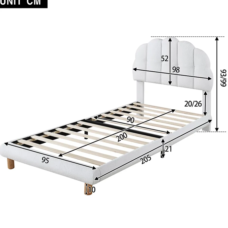 Okwish Lit Simple pour enfant 90 x 200 cm - Lit enfant Capitonné - Non-Tissé - Sans Matelas - Blanc Clearance