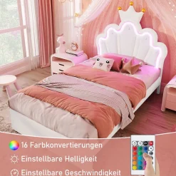 Okwish Lit Simple pour enfant 90 x 200 cm - Lit avec 2 Rangements - PU + MDF - Sans Matelas - Blanc Clearance