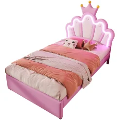 Okwish Lit Simple pour enfant 90 x 200 cm - Lit avec 2 Rangements - PU + MDF - Sans Matelas - Rose