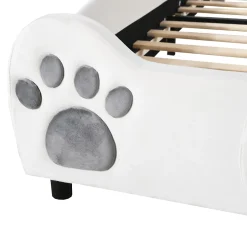 Okwish Lit simple pour enfant 90x200 cm - Lit capitonné en forme d'ours - Velours + Métal + MDF - Sans matelas - Blanc Clearance