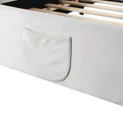 Okwish Lit simple pour enfant 90x200 cm - Lit capitonné en forme d'ours - Velours + Métal + MDF - Sans matelas - Blanc Clearance