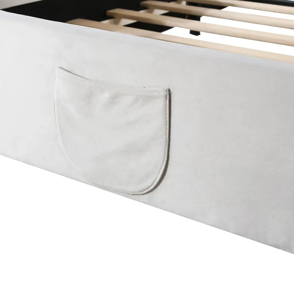Okwish Lit simple pour enfant 90x200 cm - Lit capitonné en forme d'ours - Velours + Métal + MDF - Sans matelas - Blanc Clearance